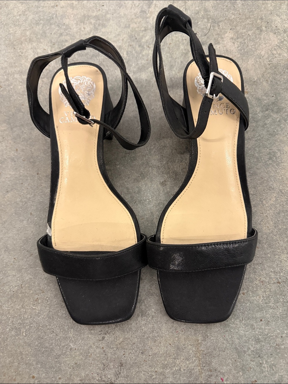 Vince Camuto Black Square-Toe Ankle-Strap Heels